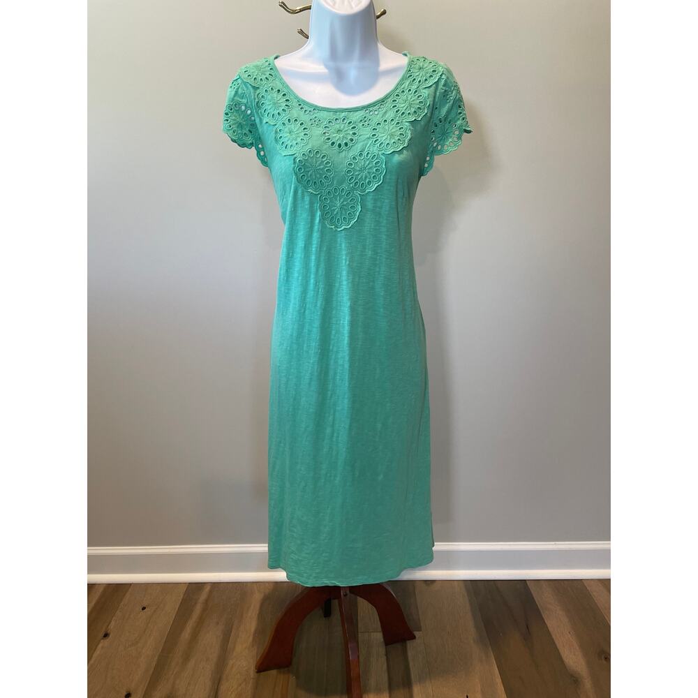 Talbots Size M Light Soft Green 100% Cotton Embroidered Boho Dress - Picture 1 of 6